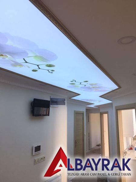 Şeffaf Çiçek Desenli Gergi Tavan Beylikdüzü