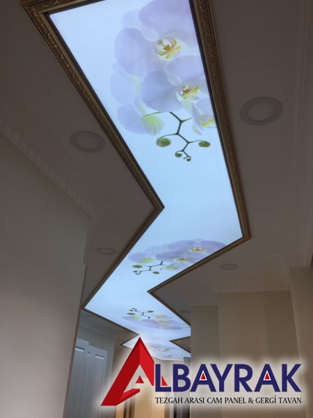 Şeffaf Çiçek Desenli Gergi Tavan Beylikdüzü