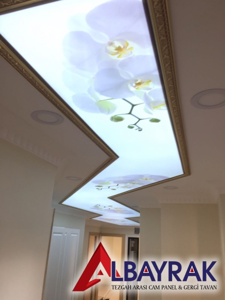 Şeffaf Çiçek Desenli Gergi Tavan Beylikdüzü